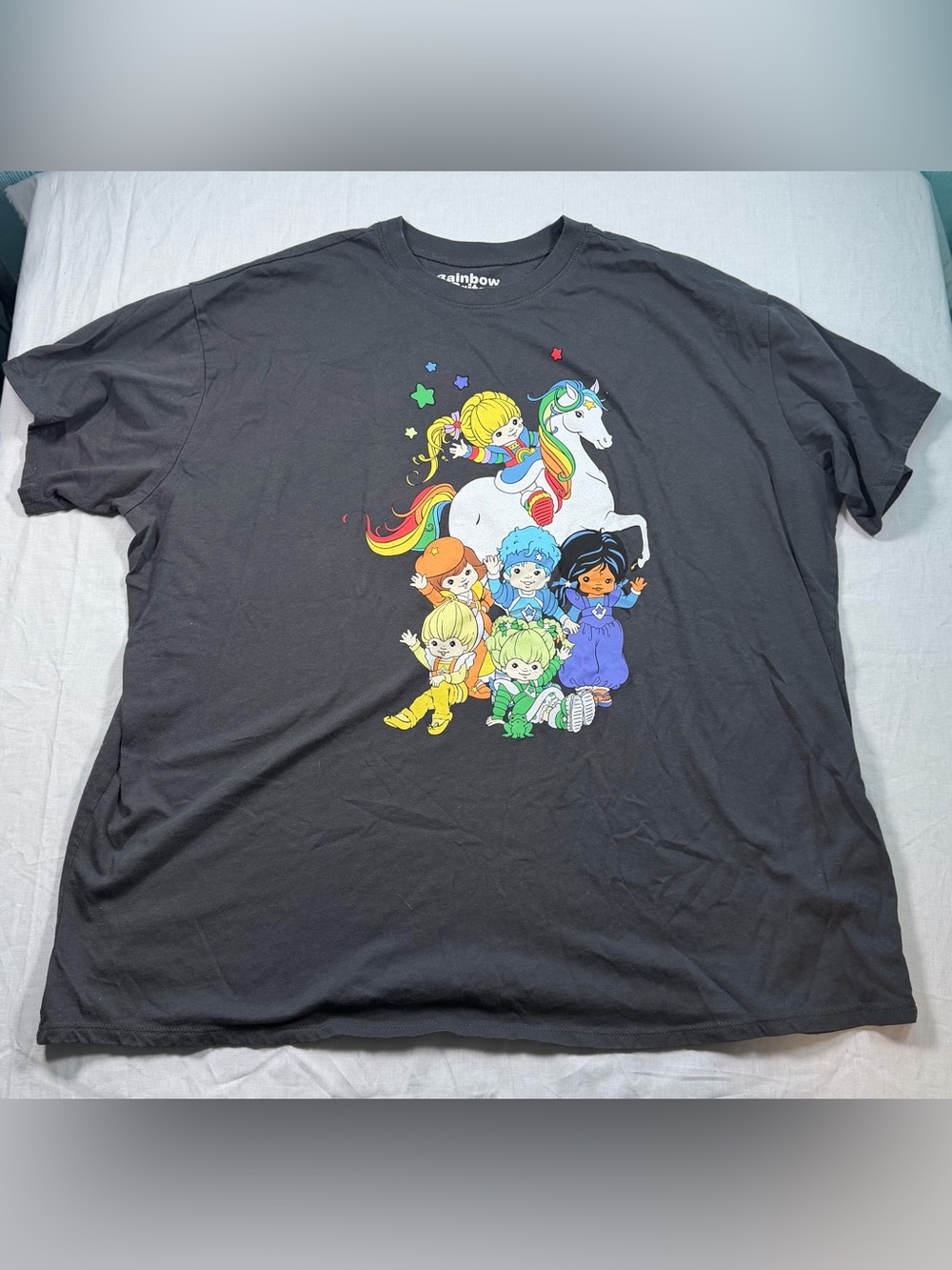 Rainbow Brite Black Short-Sleeve Tee with Colorful Cartoon Characters & Unicorn